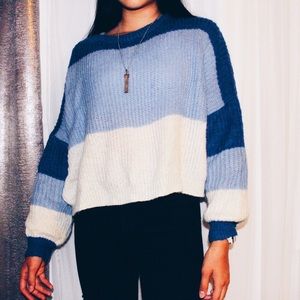 Blue Striped Balloon Sweater